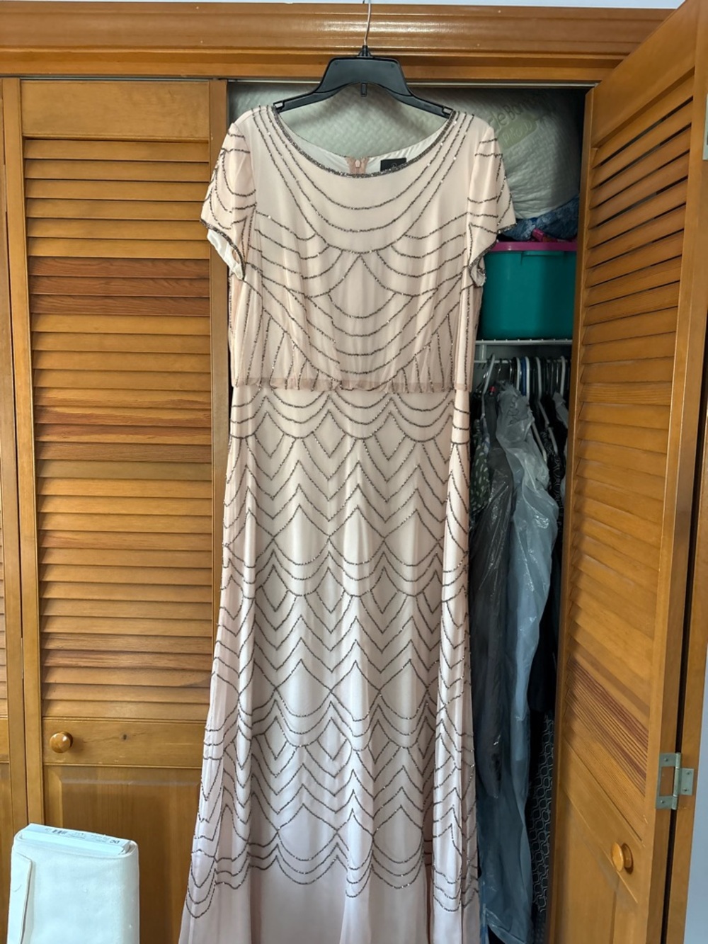 Adrianna Papell Blush Beaded Maxi Dress